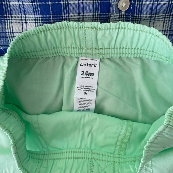 NWT Carters Baby Boy 2 piece Plaid Button Shirt Green short set Cotton Sz 24 mth - Picture 8 of 10